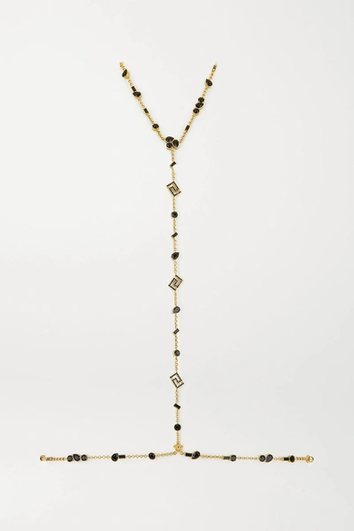 Versace Greek Motif Body Chain W/ Crystals In Black