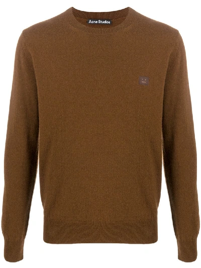 Acne Studios Face Patch Crew Neck Jumper In Brown