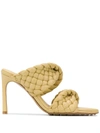 Bottega Veneta Yellow Intrecciato Curve Heeled Sandals In Neutrals