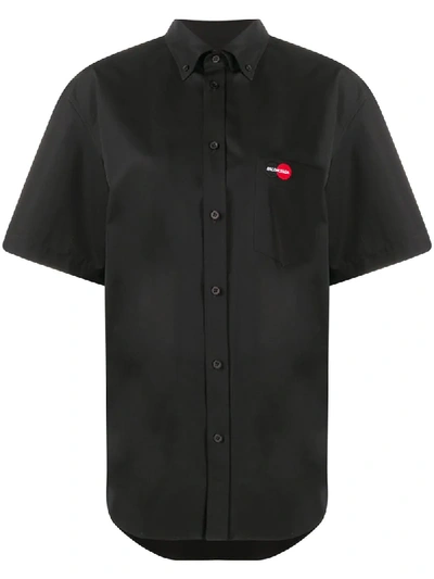 Balenciaga Short Sleeve Large Fit Shirt In Black