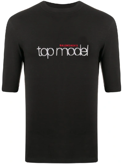 Balenciaga Top Model Logo-print T-shirt In Black