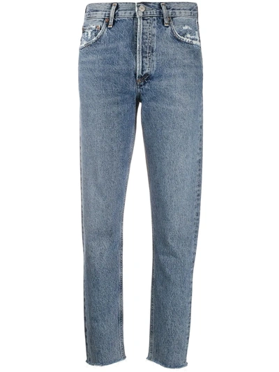Agolde Riley Crop High-rise Straight Organic Denim Jeans In Blue