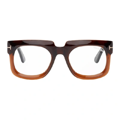 Tom Ford Brown Gradient Thick Square Glasses In 048 Shnydbr