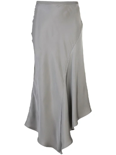 Anine Bing Bailey Asymmetric Silk-charmeuse Midi Skirt In Silver