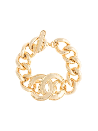 Pre-owned Chanel 1996 Cc Charm Bracelet In Gold