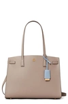 Tory Burch Walker Leather Satchel In Gray Heron