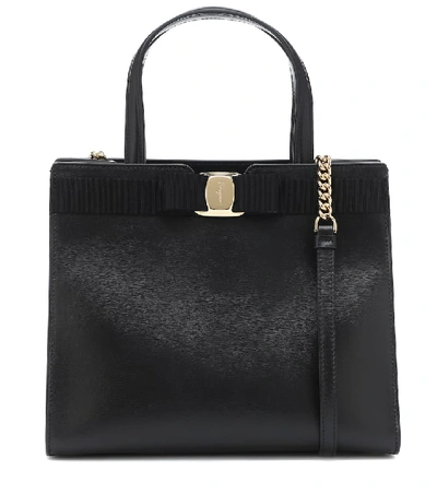 Ferragamo Vara Leather Handbag In Black