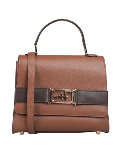 Alberta Ferretti Small Grained Leather Top Handle Bag In Brown