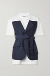 JUNYA WATANABE LAYERED BELTED COTTON-JERSEY AND WOOL AND MOHAIR-BLEND TOP
