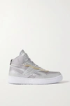 VICTORIA BECKHAM DUAL COURT SUEDE-TRIMMED METALLIC TEXTURED-LEATHER AND MESH SNEAKERS