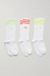 ADIDAS ORIGINALS SET OF THREE STRIPED RIBBED COTTON-BLEND SOCKS