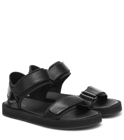 The Row Hook And Loop Leather Sandals In Black