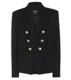 Balmain Black Double-breasted Jacket With Branded Buttons And Asymmetric Cut In Wool Woman In Black
