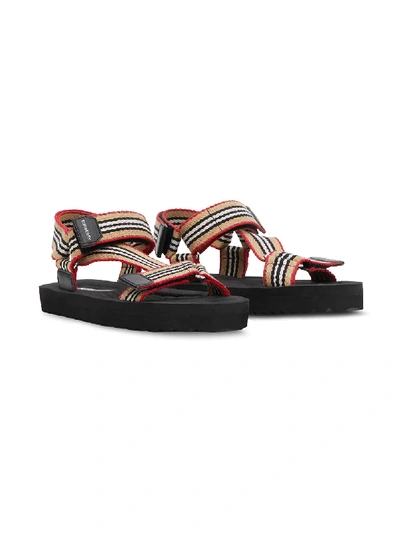 Burberry Kids' Icon Stripe Sandals In Black