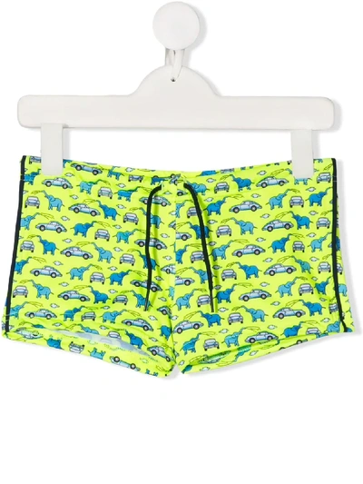 Mc2 Saint Barth Kids' Car Wash Swim Trunks In Yellow