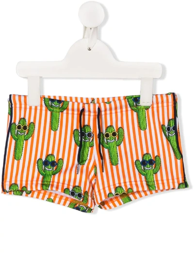 Mc2 Saint Barth Kids' Cactus Motif Swim Shorts In Orange