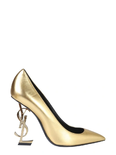 Saint Laurent 110mm Opyum Metallic Leather Pumps In Gold