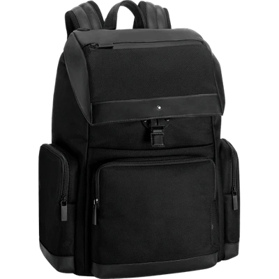 Montblanc Nightflight Leather-trimmed Canvas Backpack In Black