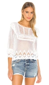 AUTUMN CASHMERE POINTELLE CROCHET BIB FRONT CREW SWEATER,AUTU-WK785