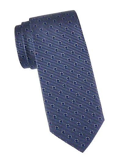 Ferragamo Stripe Gancini Silk Tie In Marine