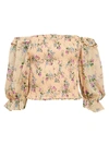 ALLISON NEW YORK Smocked Floral Puff-Sleeve Crop Top,0400012697456