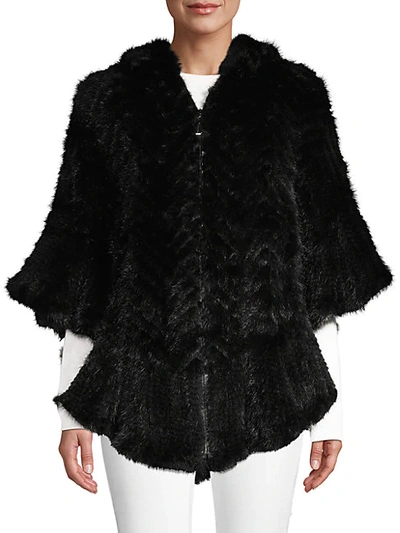Belle Fare Mink Fur Front-zip Poncho In Black