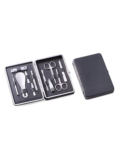 Bey-berk 12-piece Leather Case, Stainless Steel Manicure & Multi-tool Set In Black