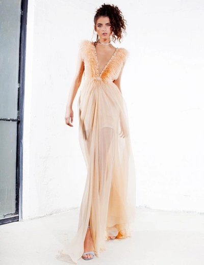 Manurí Feathery Debby Gown In Peach Puff - Silk Chiffon