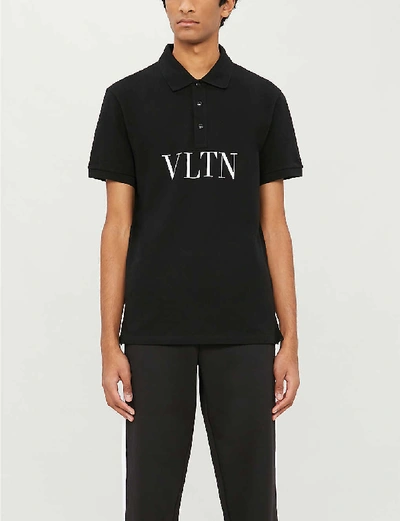 Valentino Logo-print Cotton-jersey Polo Shirt In Black+white