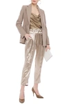 CINQ À SEPT CROPPED HAMMERED METALLIC SATIN-CREPE TAPERED trousers,3074457345622707153