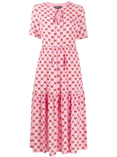 Markus Lupfer Carter Lip Print Tiered Style Dress In Pink