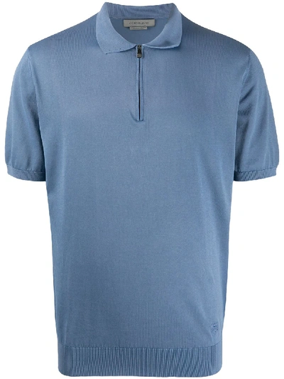 Corneliani Zipped Polo Shirt In Blue