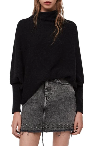 Allsaints Ridley Funnel Neck Wool & Cashmere Sweater In Cinder Black Marl