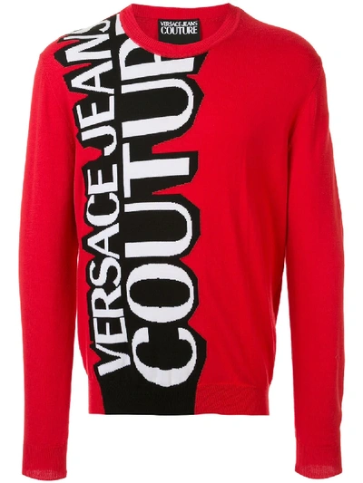 Versace Jeans Couture Bold Logo Fine Knit Jumper In Red