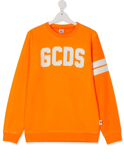 Gcds Teen Logo Print Collegiate Sweatshirt In Orange