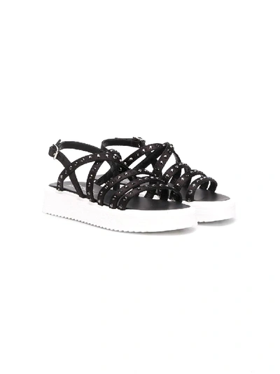 Andrea Montelpare Teen Embellished Strappy Sandals In Black