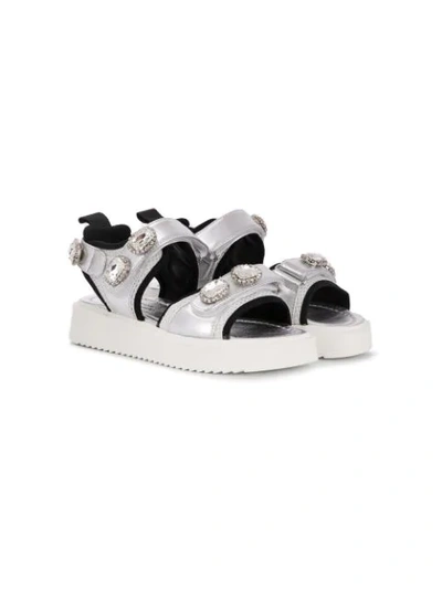 Andrea Montelpare Teen Embellished Touch-strap Sandals In Silver