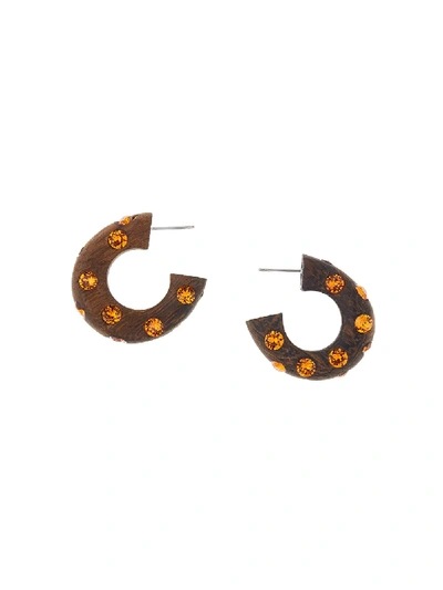 Oscar De La Renta Crystal-embellished Hoop Earrings In Brown