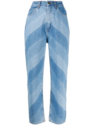 Sandro Diego Cropped Color-block High-rise Straight-leg Jeans In Bleu+denim
