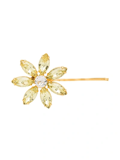 Jennifer Behr Yellow Santan Floral Crystal Hair Clip