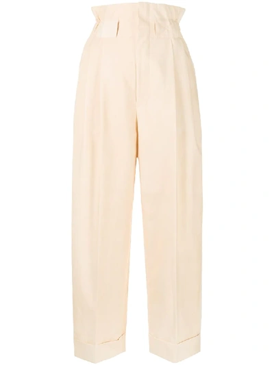 Fendi Cinched High Waisted Trousers In Neutrals
