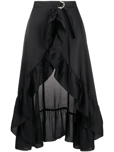 Sandro Ilona Ruffled Satin-twill Mini Skirt In Black
