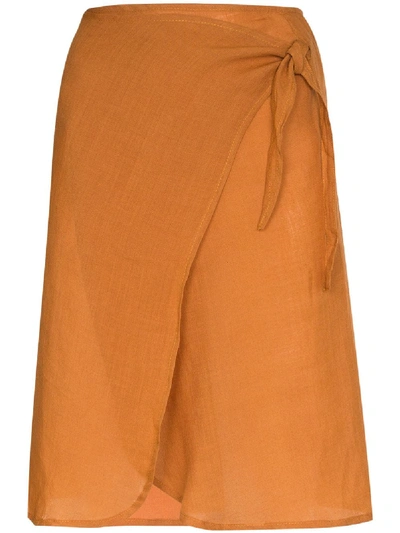 Anemone Orange Femme High Waist Wrap Skirt