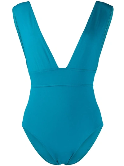 Eres Pigment Low-neck Broad Straps One-piece Swimsuit In Blue