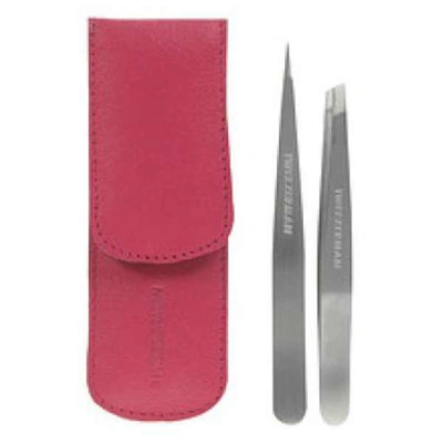 Tweezerman Petite Tweeze Set In Leather Case - Pink In Silver