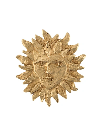Pre-owned Saint Laurent 浮雕太阳造型胸针 In Gold