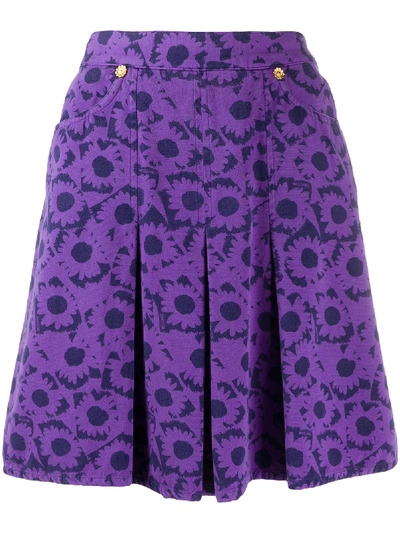 Pre-owned Moschino 1990s Daisy Print Skirt In Purple