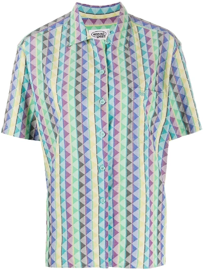 Pre-owned Missoni 1980s Geometric Print Short-sleeved Shirt In Blue
