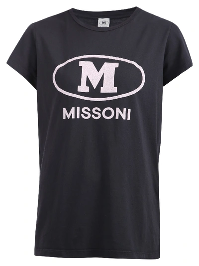 M Missoni Logo Print Round Neck T-shirt In Black