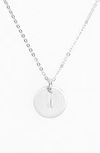 Nashelle Sterling Silver Initial Mini Disc Necklace In Sterling Silver I
